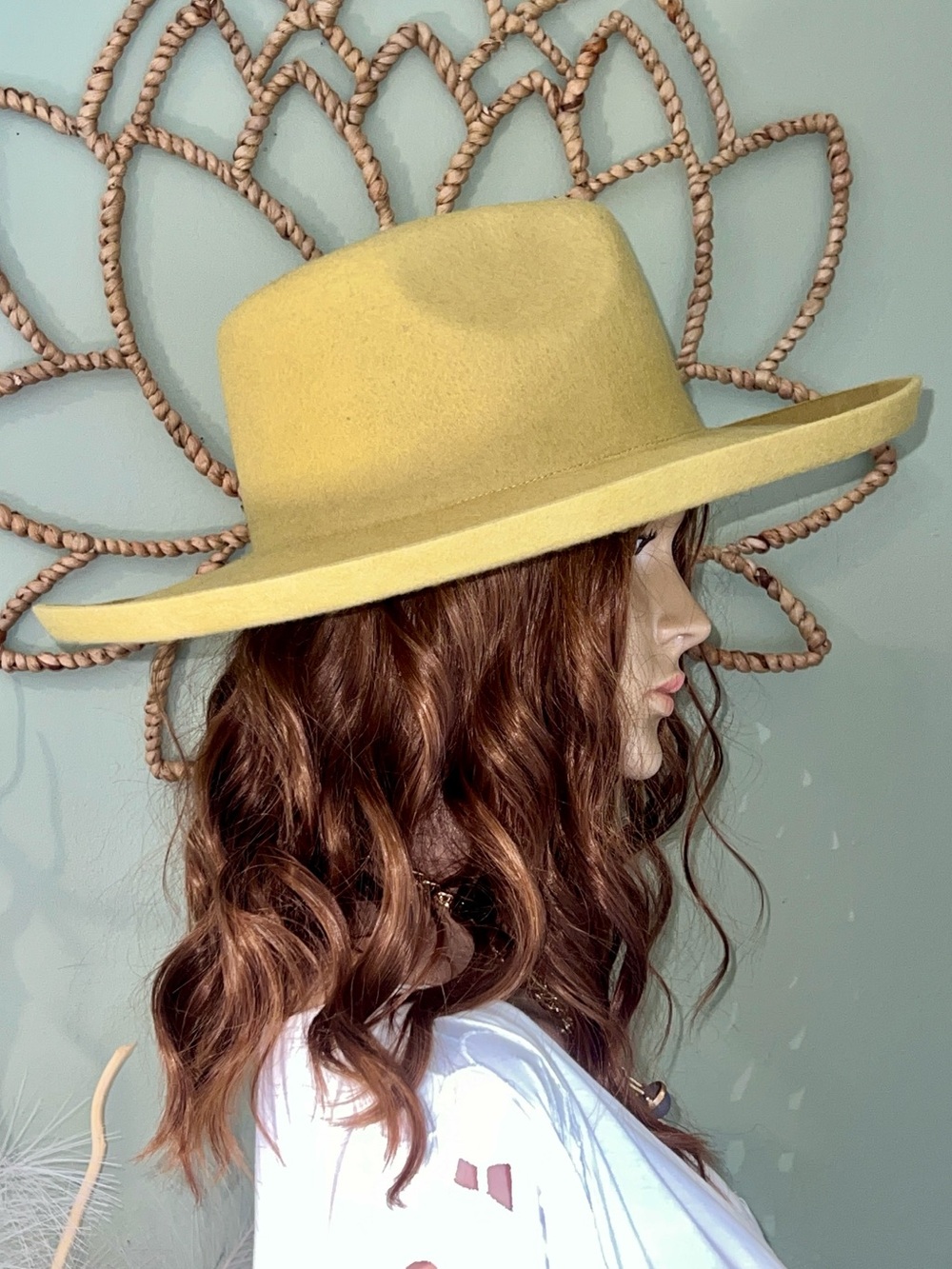NWT Universal Thread Upturned Wide Brim Felt Fedora Hat Mustard Yellow - Picture 5 of 13